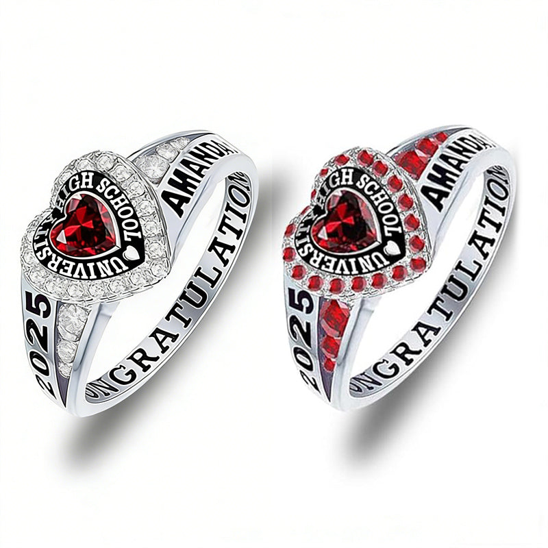 Sterling Silver Personalized Birthstone Engraved Class Rings for Women ...