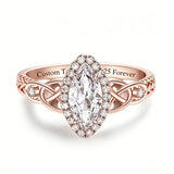 Sterling Silver 10K 14K 18K Gold  Personalized Engraved Moissanite Celtic Knot Wedding Engagement Ring