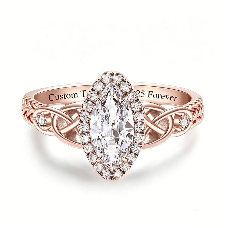 Sterling Silver 10K 14K 18K Gold  Personalized Engraved Moissanite Celtic Knot Wedding Engagement Ring
