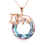 Sterling Silver Moonstone Pearl Rose Quartz Crystal Cat Pendant Necklace