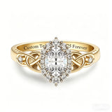 Sterling Silver 10K 14K 18K Gold  Personalized Engraved Moissanite Celtic Knot Wedding Engagement Ring