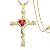 14K Gold Plated Heart Cut Cubic Zirconia Cross  Pendant Necklace For Women Religious Faith Jewelry