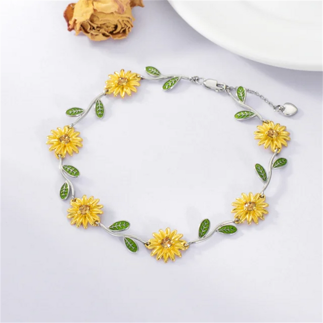 Sunflower Bracelet Sterling Silver Flower Adjustable Link Bracelet for Women Girl