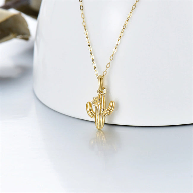 14k 18k Yellow Gold Cactus Pendant Necklace as Gifts for Women