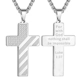 Personalized Men's Cross Necklace Bible Verse Stainless Steel American Flag Pendant Chain for Boys Men