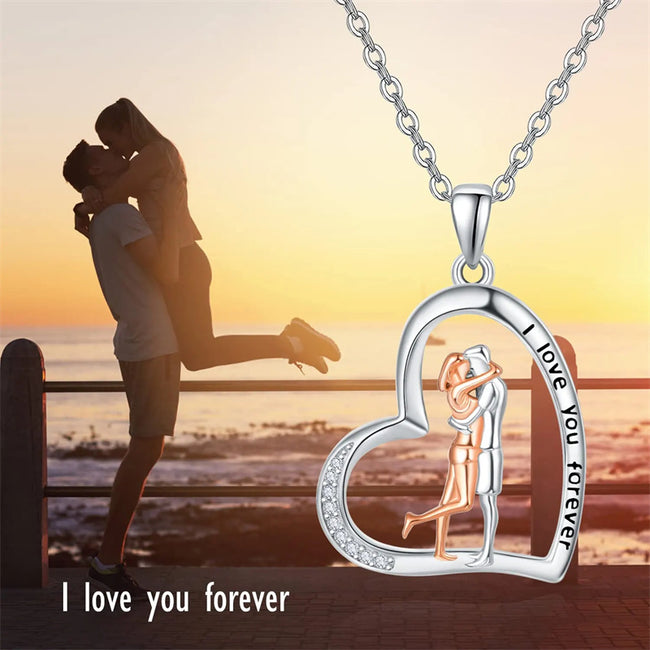 Lover Hug Necklace for Women Sterling Silver Hug Necklace Couple I Love You Forever Heart Pendant Necklace