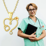 14K Gold Stethoscope Necklace Heart-Shaped Stethoscope Pendant Necklace for Doctor Nurse Medical Student Gifts