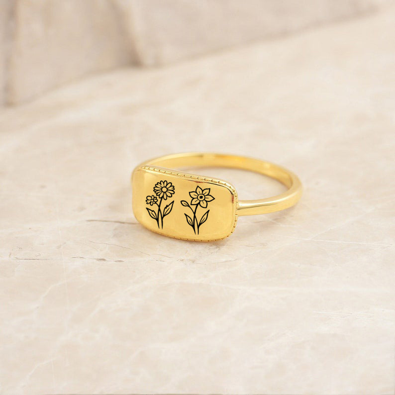 Sterling Silver Personalized Birth Flower Ring