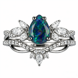 Sterling Silver 10K  14K  18K  Gold Personalized Engraved Black Opal Engagement Wedding Promise Ring for Her