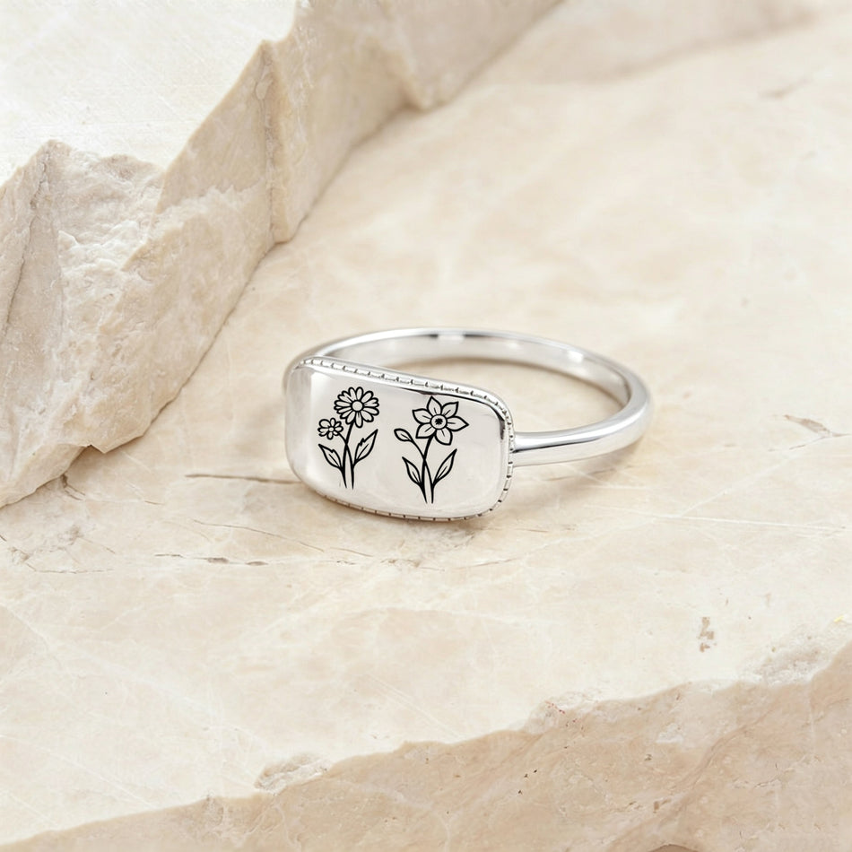 Sterling Silver Personalized Birth Flower Ring