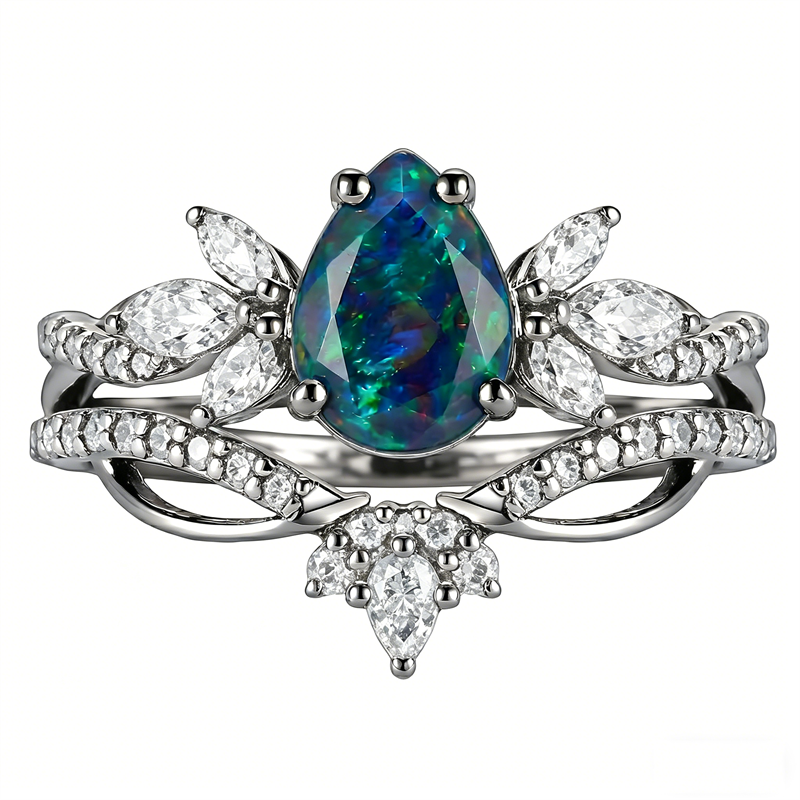 Sterling Silver 10K  14K  18K  Gold Personalized Engraved Black Opal Engagement Wedding Promise Ring for Her