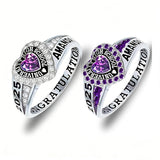 Copper Personalized Birthstone Engraved Class Rings for Women, College Senior High School Ring
