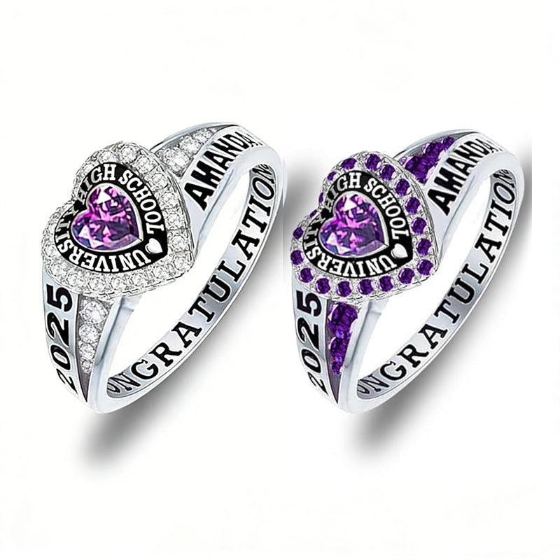 Copper Personalized Birthstone Engraved Class Rings for Women, College Senior High School Ring
