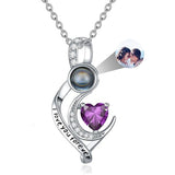 Sterling Silver 12 Months Birthstone Personalized Photo Projection  Pendant Necklace