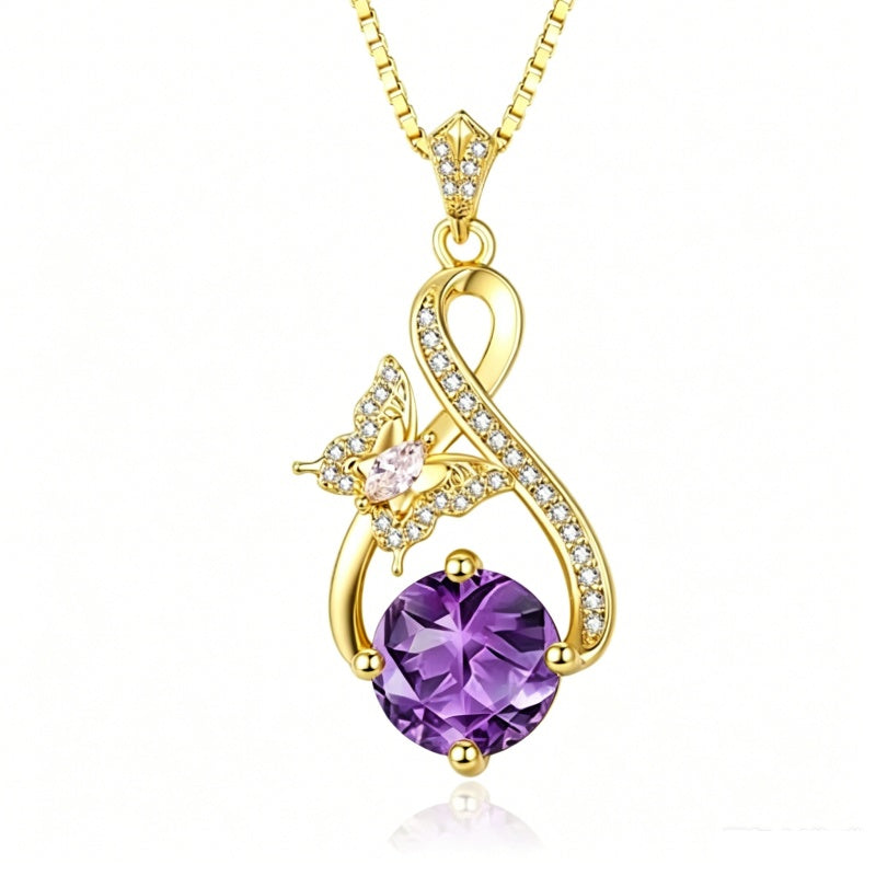 14K Gold Plated Birthstone Infinity Butterfly Necklace for Women