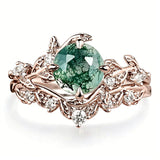 Sterling Silver 10K 14K 18K Gold 2CT Moss Agate Vine Leaf Women's Bridal Ring Sets for Wedding Engagement