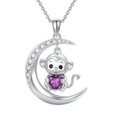 Sterling Silver Birthstone Monkey Pendant Necklace Jewelry Gifts for Women