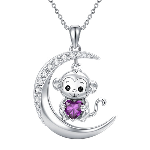 Sterling Silver Birthstone Monkey Pendant Necklace Jewelry Gifts for Women