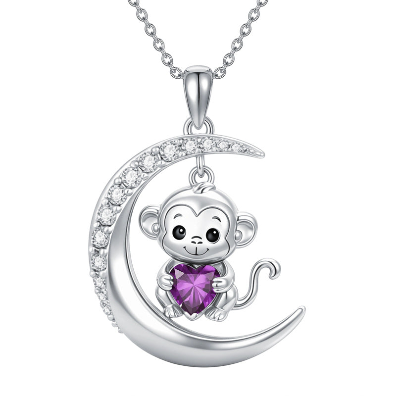 Sterling Silver Birthstone Monkey Pendant Necklace Jewelry Gifts for Women