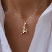 Vintage 14K Solid Gold Pegasus Pendant Handmade Reared Horse Necklace Animal Gift For Women