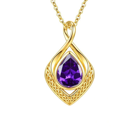 14K Gold Plated  Birthstone Celtic Knot Infinity Necklace  Birthday Christmas Jewelry Gift