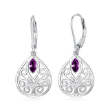 Filigree Tree of Life Earrings Sterling Silver Leverback Teardrop Dangle Drop Earrings Jewelry Gifts for Women Girls