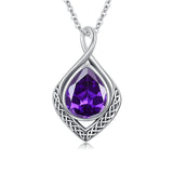 Sterling Silver Birthstone Teardrop Infinity Celtic Knot Pendant Necklace