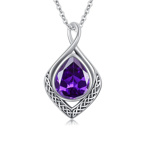 Sterling Silver Birthstone Teardrop Infinity Celtic Knot Pendant Necklace