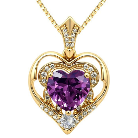 14K Gold Plated Birthstone Double Heart Pendant Necklace Love Jewelry Anniversary Birthday Mother's Day Valentine's Day Gift