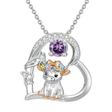 Sterling Silver Round Heart Birthstone Highland Cow Pendant Necklace Fluffy Cow Jewelry Gifts Birthday Christmas
