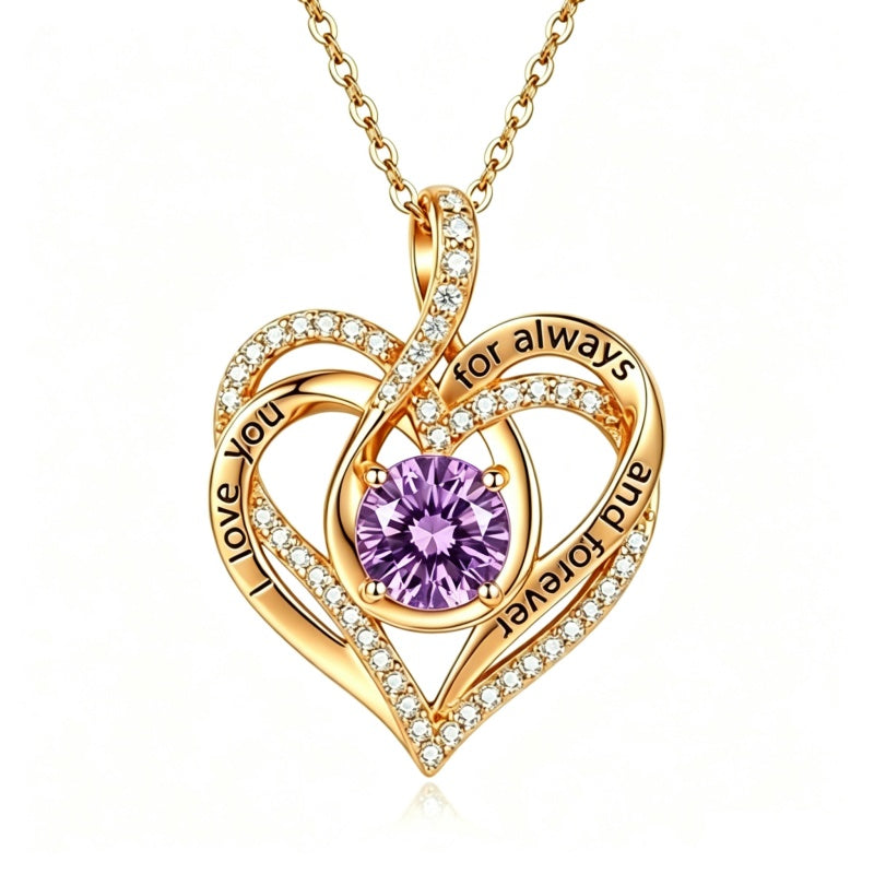 14K Gold Plated Heart Birthstone Infinity Necklace Christmas Valentine Birthday Gift