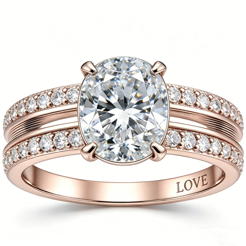 Sterling Silver 10K 14K 18K Gold Personalized Engraved Moissanite Wedding Engagement Promise Band Ring