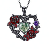 Sterling Silver Black Heart Skeleton Birthstone Necklace With Engraved Halloween Gift