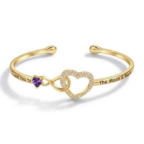 14K Gold Plated Birthstone Infinity Heart Bangle Bracelet for Women