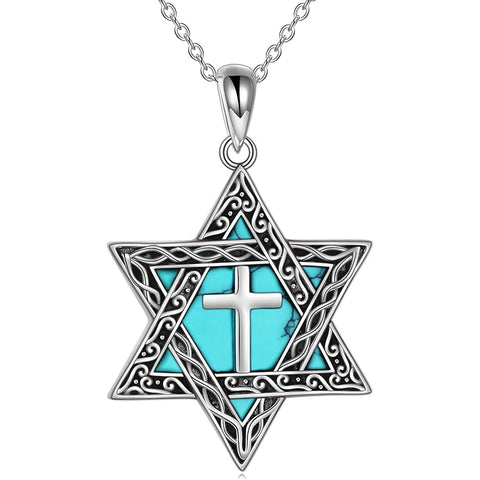 Star of David Necklace Sterling Silver Cross/Chai/Peace Sign/Tree of Life Abalone Shell Jewish Jewelry for Women Men