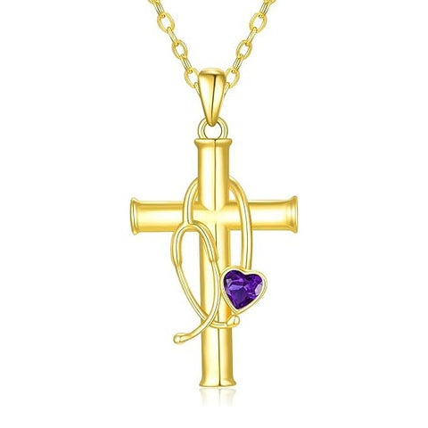 Stethoscope Cross 14K Gold Plated Pendant Necklace for Women Nurse Doctor Birthday Graduation Gift for Medical Student