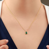 Emerald Green Necklace Green Pear Shaped Cubic Zirconia Necklace 925 Silver Teardrop Emerald Necklace