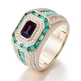 Sterling Silver 10K 14K 18K Gold Emerald Cut Gemstone Engagement Ring Wedding Anniversary Ring for Men