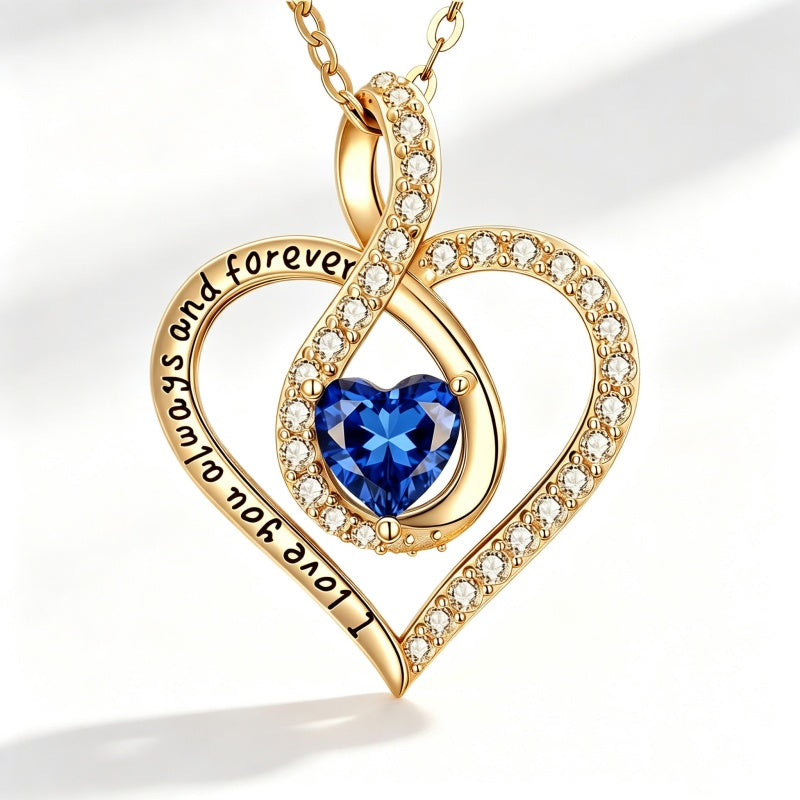 14K Gold Plated Love Heart Birthstone Necklace for Women
