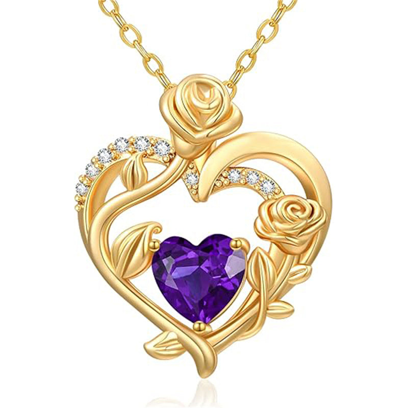 Sterling Silver Birthstone Rose Necklace for Women