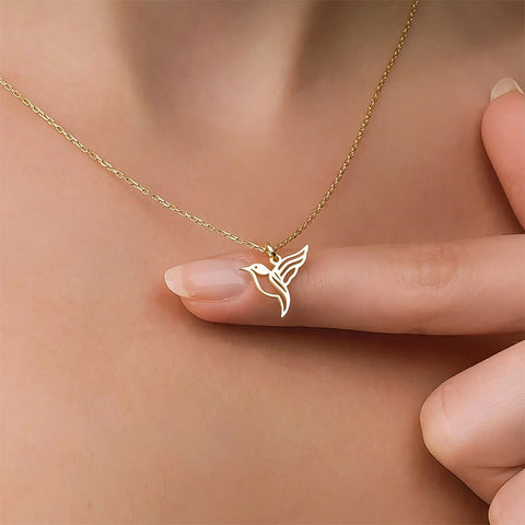 Tiny Hummingbird Necklace 14K Solid Gold Hummingbird Pendant Hummingbird Charm Gift for Her