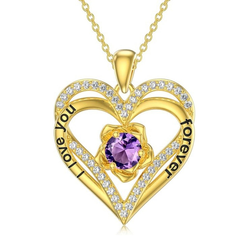 14K Gold Plated  Birthstone Rose Flower Pendant Necklace Birthday Wedding Anniversary Jewelry Gifts for Women