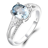 Sterling Silver Oval Shaped 8X6 MM Gemstone Ring Leaf Engagement Ring for Women