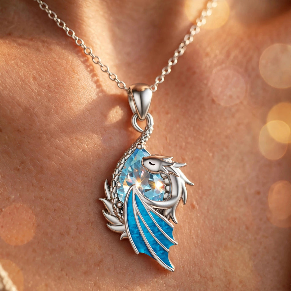 Sterling Silver Birthstone Wyvern Dragon Pendant Necklace