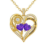Double Birthstone Necklace 14K Gold Plated You Are My Sunshine Sunflower Necklace Heart Pendant Necklace
