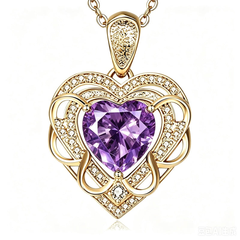 14K Gold Plated Heart Birthstone Heart Necklace for Women Fashion Wedding Anniversary Birthday Gifts