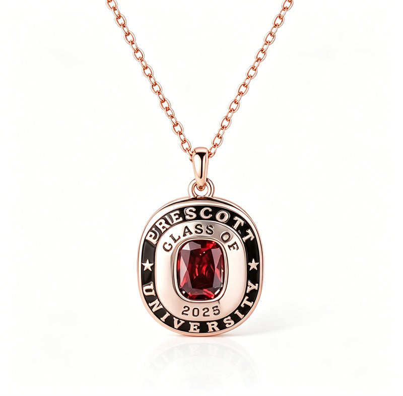 Copper Sterling Silver Custom Birthstone Engraved Class Graduation Necklace