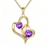 14K Gold Plated Double Heart Birthstone Necklace Anniversary Birthday Gifts