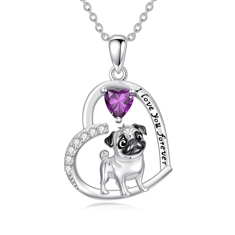 Sterling Silver 12 Month Birthstone Schnauzer Chihuahua Pitbull Pug Pendant Necklace for Women