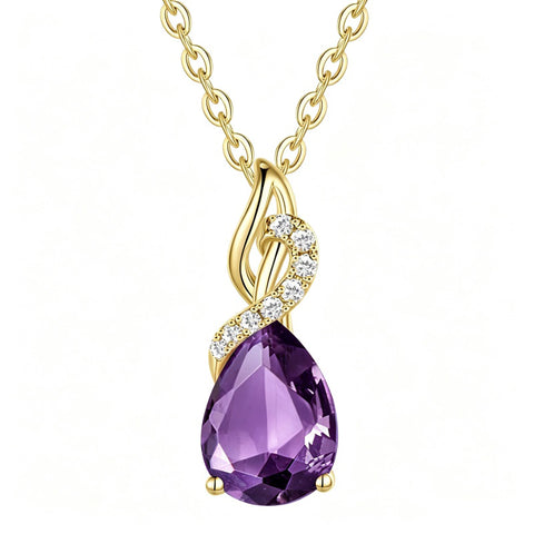 14K Gold Plated  Teardrop Birthstone Pendant Necklace Birthday Gifts for Women